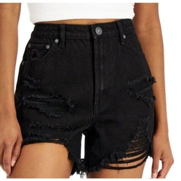 Almost Famous Ultra‎ High Rise Short Black Distressed Size 5 - Picture 1 of 7